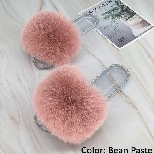 Claquettes En Fourrure Pour Femmes, Pantoufles Duveteuses Avec Fourrure, Sandales Transparentes, Tongs D'été