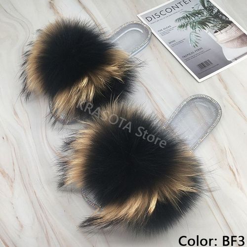 Claquettes En Fourrure Pour Femmes, Pantoufles Duveteuses Avec Fourrure, Sandales Transparentes, Tongs D'été