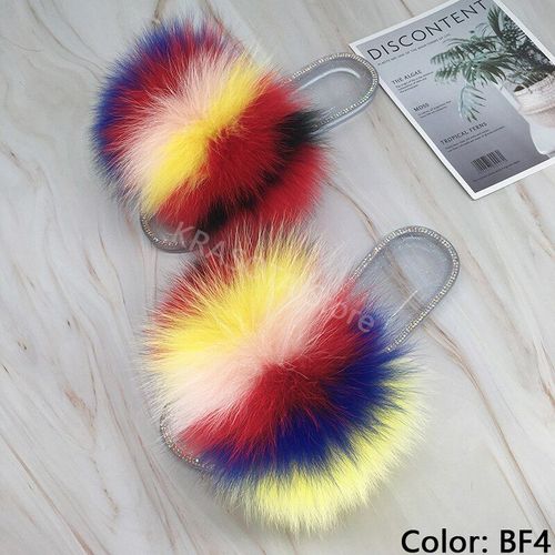 Claquettes En Fourrure Pour Femmes, Pantoufles Duveteuses Avec Fourrure, Sandales Transparentes, Tongs D'été