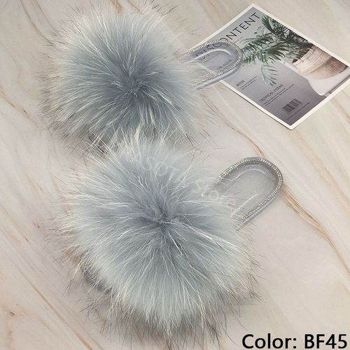 Claquettes En Fourrure Pour Femmes, Pantoufles Duveteuses Avec Fourrure, Sandales Transparentes, Tongs D'été