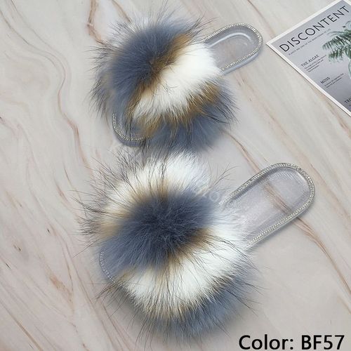 Claquettes En Fourrure Pour Femmes, Pantoufles Duveteuses Avec Fourrure, Sandales Transparentes, Tongs D'été