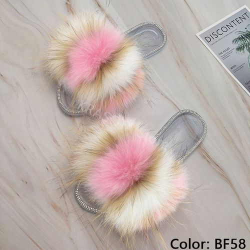 Claquettes En Fourrure Pour Femmes, Pantoufles Duveteuses Avec Fourrure, Sandales Transparentes, Tongs D'été