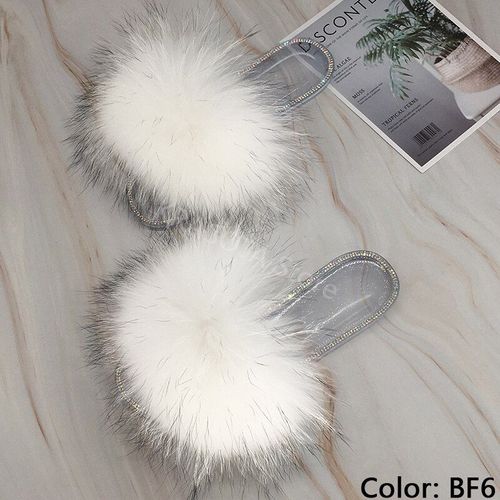 Claquettes En Fourrure Pour Femmes, Pantoufles Duveteuses Avec Fourrure, Sandales Transparentes, Tongs D'été