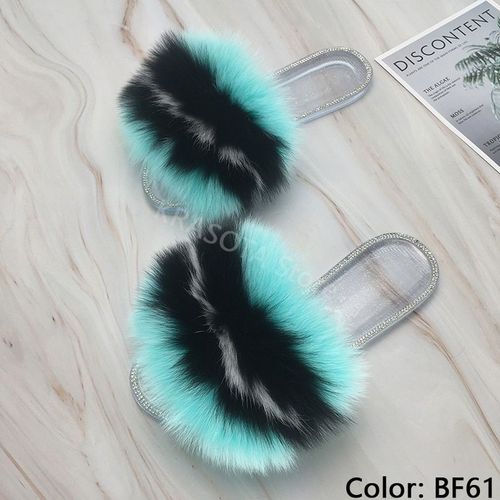 Claquettes En Fourrure Pour Femmes, Pantoufles Duveteuses Avec Fourrure, Sandales Transparentes, Tongs D'été