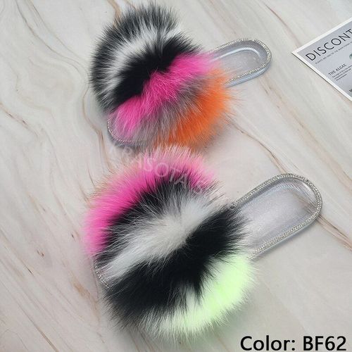 Claquettes En Fourrure Pour Femmes, Pantoufles Duveteuses Avec Fourrure, Sandales Transparentes, Tongs D'été