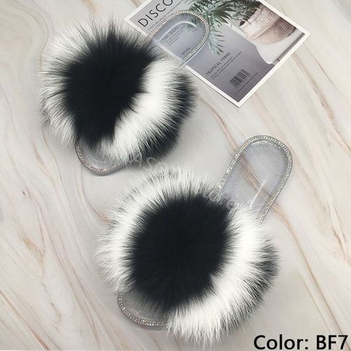 Claquettes En Fourrure Pour Femmes, Pantoufles Duveteuses Avec Fourrure, Sandales Transparentes, Tongs D'été