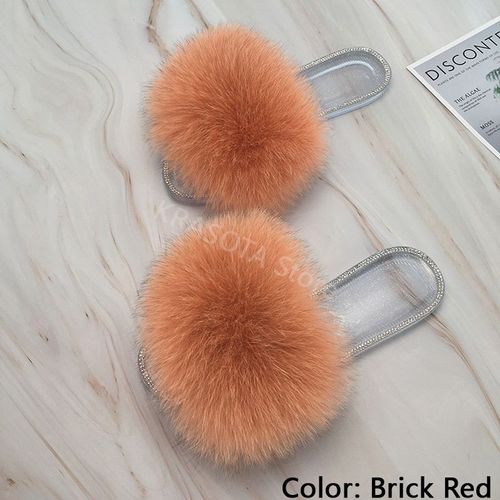 Claquettes En Fourrure Pour Femmes, Pantoufles Duveteuses Avec Fourrure, Sandales Transparentes, Tongs D'été