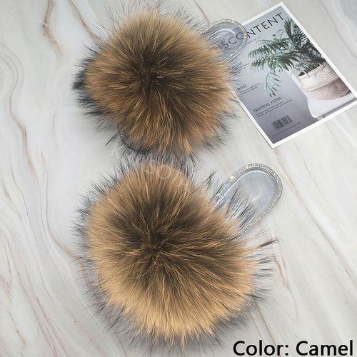 Claquettes En Fourrure Pour Femmes, Pantoufles Duveteuses Avec Fourrure, Sandales Transparentes, Tongs D'été