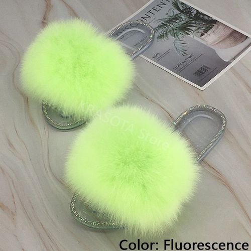 Claquettes En Fourrure Pour Femmes, Pantoufles Duveteuses Avec Fourrure, Sandales Transparentes, Tongs D'été