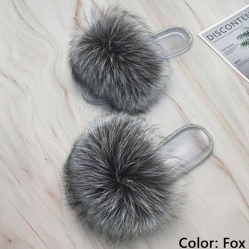 Claquettes En Fourrure Pour Femmes, Pantoufles Duveteuses Avec Fourrure, Sandales Transparentes, Tongs D'été