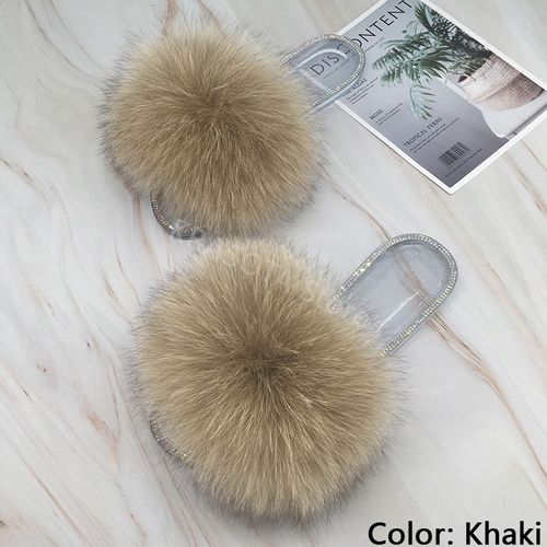 Claquettes En Fourrure Pour Femmes, Pantoufles Duveteuses Avec Fourrure, Sandales Transparentes, Tongs D'été
