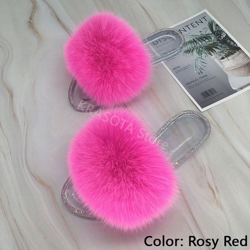 Claquettes En Fourrure Pour Femmes, Pantoufles Duveteuses Avec Fourrure, Sandales Transparentes, Tongs D'été