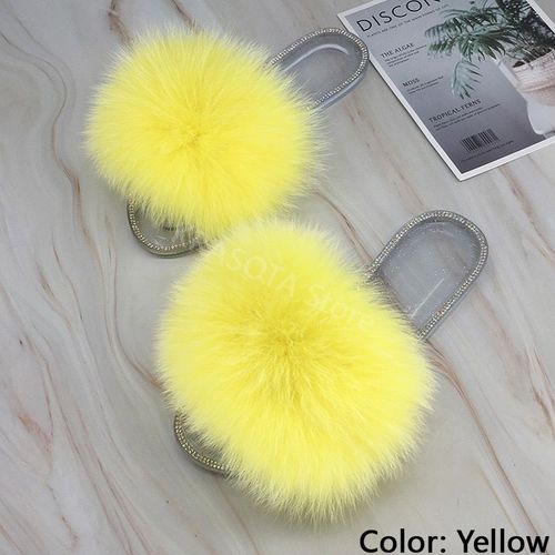 Claquettes En Fourrure Pour Femmes, Pantoufles Duveteuses Avec Fourrure, Sandales Transparentes, Tongs D'été