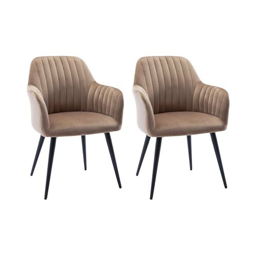 Lot De 2 Chaises Avec Accoudoirs Eleana - Velours Et Métal Noir - Beige