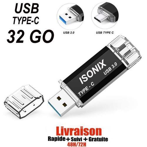 Clé USB 32 GO 2 en 1 Type C USB 3.0 Flash Drive OTG Pour Android  Smartphones Tablettes & Pcs Avec Port TYPE-C & USB 100 % Réel 3.0