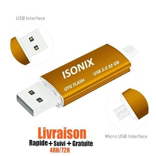 ISONIX Clé USB 32 GO 2 en 1 Micro Usb Drive Pour Android Smartphones Tablette PCs OR