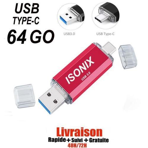 Clé USB 64 GO Type C OTG USB Flash Drive pour appareils Android/PC ROUGE
