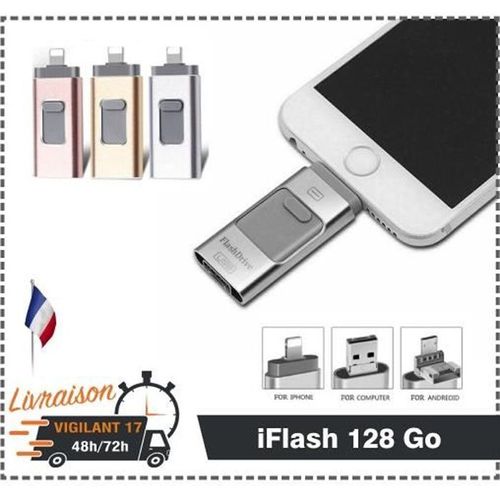 128GB Flash Drive CLÉ USB I-flash U-disk Flash Mémoire Stick à l'Extension de Stockage 3 en 1 pr iPhone/iPad/Android/PC