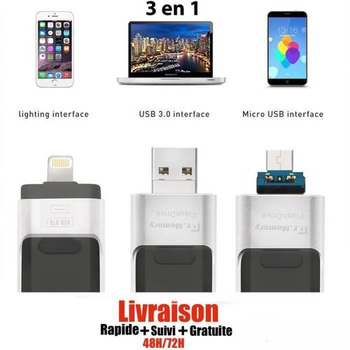 Clé USB 32 go pour iPad / iPhone 32 Go OTG i FLASH Argent
