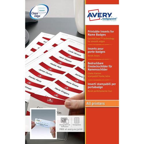 Avery 6530 - Etui 180 Inserts Pour Badges Bords Lisses Imprimables 30 X 65 Mm