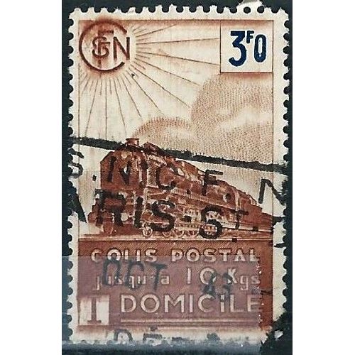 France 1943, Beau Timbre Pour Colis Postal Yvert 208, Livraison À Domicile, 3f00 Bleu Et Brun, Oblitéré, Tbe.
