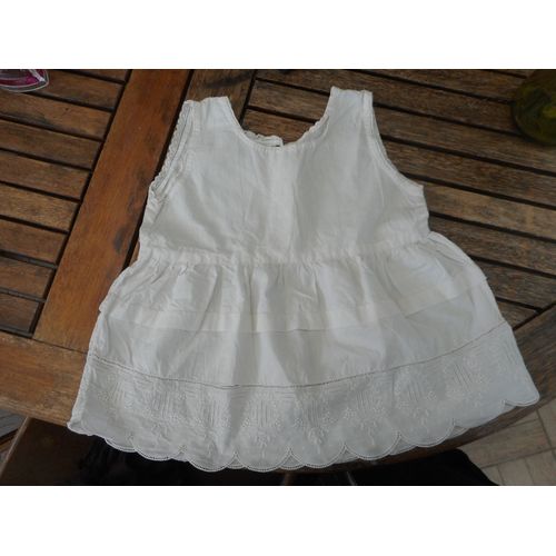 Ancienne Robe Fille Blanche Coton Dentelle