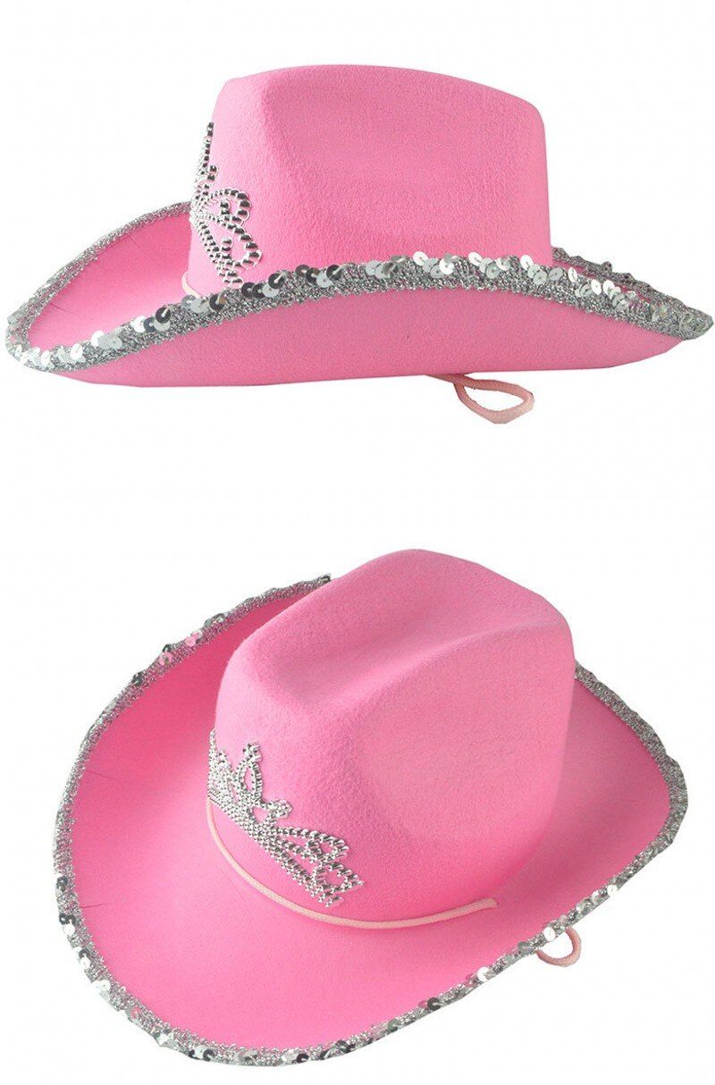 Nouveau rose diadème Style occidental chapeau de Cowgirl pour femmes fille  roulé Fedora casquette bord de plume plage Cowboy chapeau Sequin Western  fête casquette 