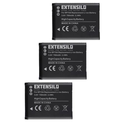 EXTENSILO 3x Batteries compatible avec Samsung ST78, ST79, ST80, ST88, ST90, ST93, ST89 appareil photo, reflex numérique (700mAh, 3,6V, Li-ion)