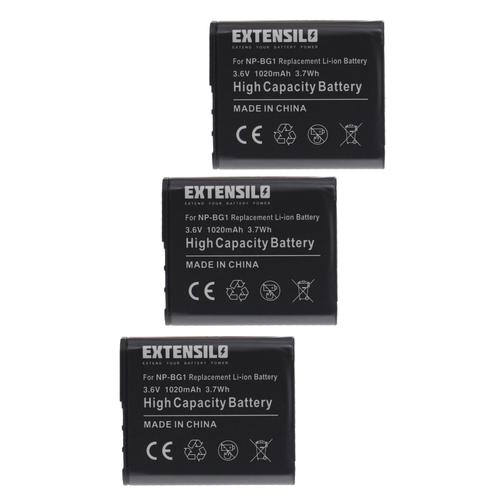 EXTENSILO 3x Batteries compatible avec Sony Cyber-Shot DSC-HX9, DSC-HX9V, DSC-N1, DSC-N2 appareil photo, reflex numérique (1020mAh, 3,6V, Li-ion)