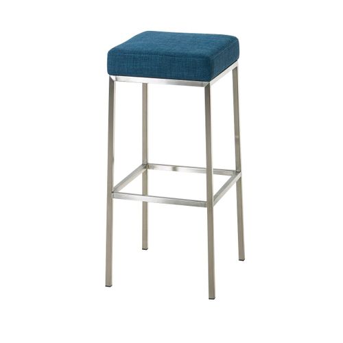 Tabouret De Bar Rembourré Revêtement Tissu Bleu Avec Repose-Pieds Acier Inoxydable Hauteur De L'assise 85 Cm 10_0001224