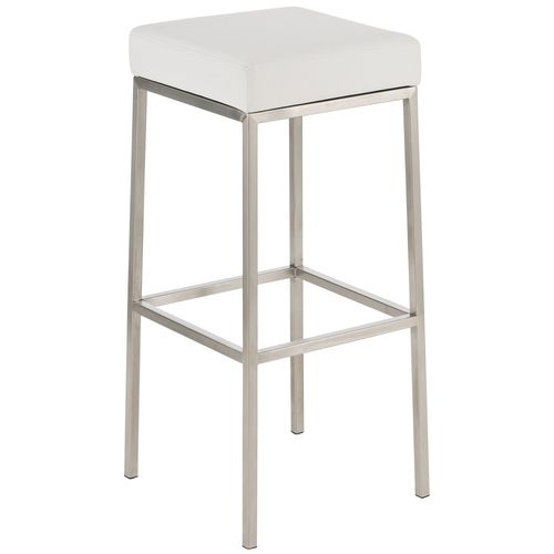 Tabouret De Bar Rembourré Revêtement Synthétique Blanc Avec Repose-Pieds Acier Inoxydable Hauteur De L'assise 85 Cm 10_0000020