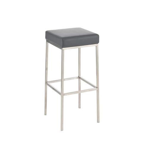 Tabouret De Bar Rembourré Revêtement Synthétique Gris Avec Repose-Pieds Acier Inoxydable Hauteur De L'assise 85 Cm 10_0000021