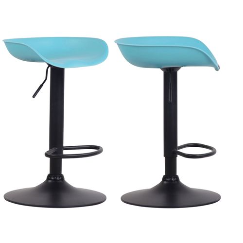 Lot De 2 Tabourets De Bar Assise Réglable En Hauteur Et Pivotant En Plastique Bleu Pieds Tulipe En Métal Noir Mat Avec Repose-Pieds Tdb10251