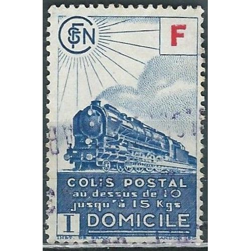France 1943, Beau Timbre Pour Colis Postal Yvert 201, Livraison À Domicile, Valeur F (4f30) Bleu - Train - Locomotive À Vapeur, Oblitéré, Tbe.