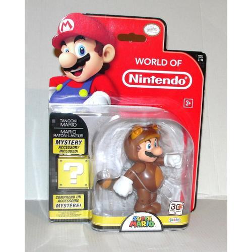 Figurine Super Mario Raton Laveur Articulé World Of Nintendo Tanooki Mario + Accessoire Mystere