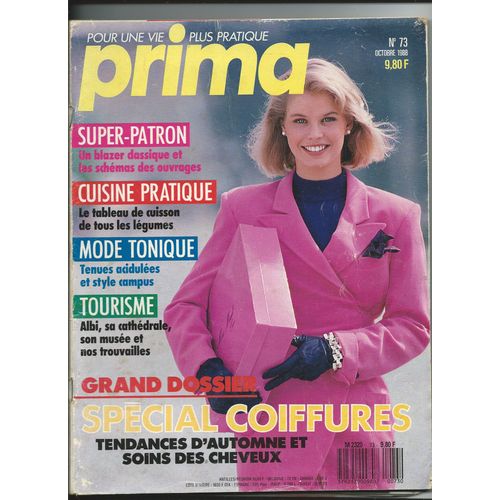Prima 09/1988 Super Patron Un Blazer Classique ,Spécial Coiffures,  Déco,  Tricot Modèle Explication, Mode, Beauté, Recettes
