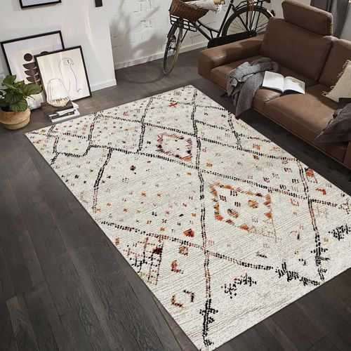 Tapis Berbère 280x380 Tissé Motifs Tribaux Lyn8 Moryla Crème