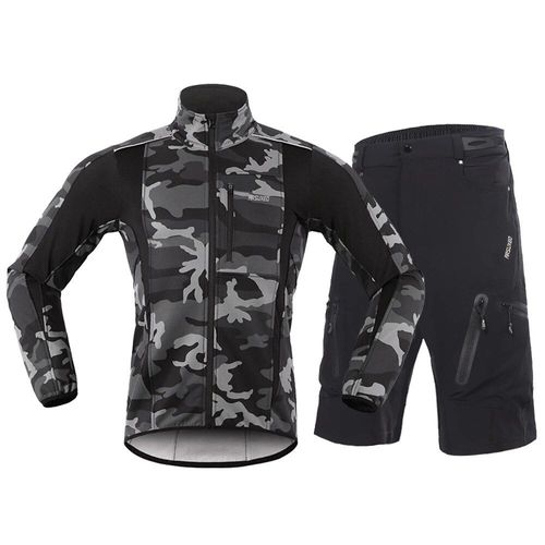 Ensemble Veste Et Short De Cyclisme Thermique Pour Homme,Coupe-Vent,Imperméable,Veste De Vélo Chaude,Pantalon Vtt,Vélo Trempé,Es,Ru,Ptfe Ver,Hiver