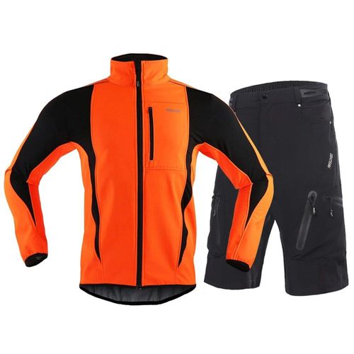 Ensemble Veste Et Short De Cyclisme Thermique Pour Homme,Coupe-Vent,Imperméable,Veste De Vélo Chaude,Pantalon Vtt,Vélo Trempé,Es,Ru,Ptfe Ver,Hiver