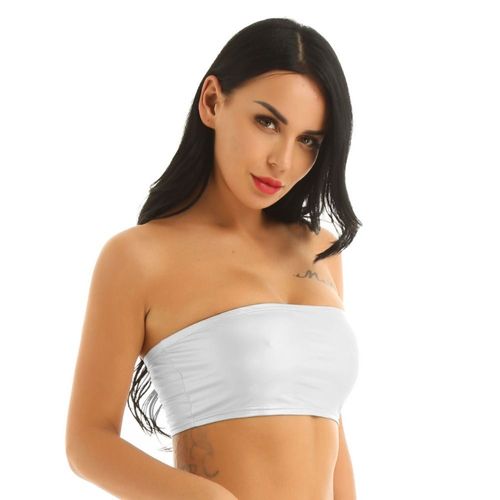 Chemisier Sexy En Cuir Pu Pour Femmes,Épaules Dénudées,Sans Bretelles