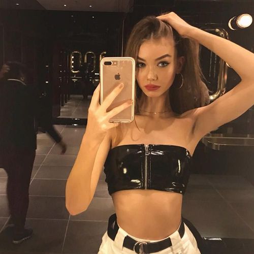 Bustier Tubulaire En Cuir Pu Pour Femme,Haut Court Sans Bretelles,Fermeture Éclair Sur Le Devant,Batterie,Chemises Y Féminines Précieuses,Club Sexy,Été,2024
