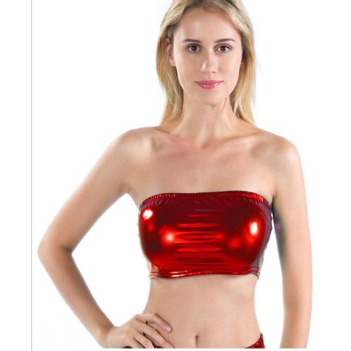 Chemisier Sexy En Cuir Pu Pour Femmes,Épaules Dénudées,Sans Bretelles