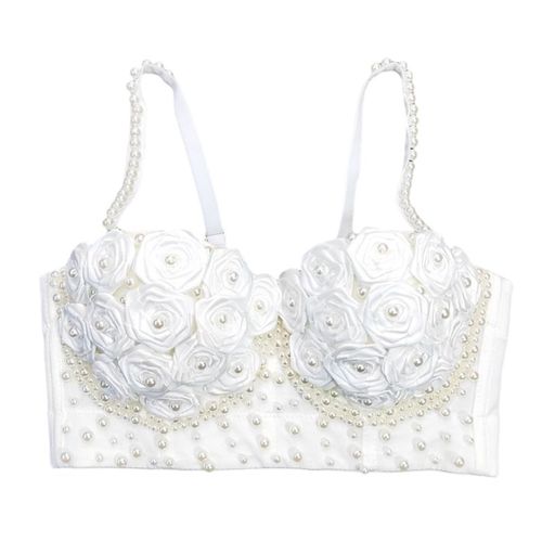 Soutien-Gorge Bustier Perlé Avec Perles Florales Roses 3d Pour Femmes,Corset À Bretelles Spaghetti,Bralette 449b