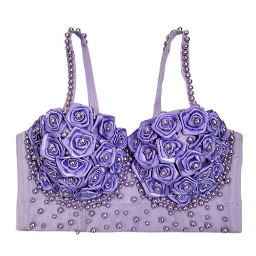 Soutien-Gorge Bustier Perlé Avec Perles Florales Roses 3d Pour Femmes,Corset À Bretelles Spaghetti,Bralette 449b