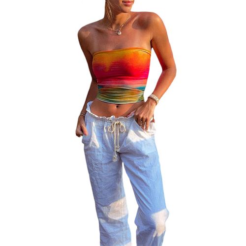 Haut Court À Imprimé Floral Pour Femme,Ourlet À Volants,Bretelles Réglables,Vêtements De Plage D'été