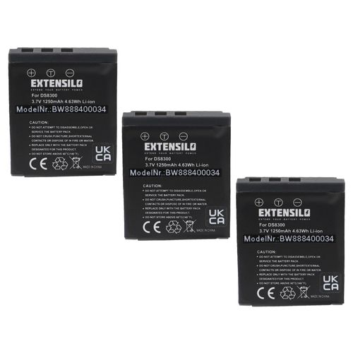 EXTENSILO 3x Batteries compatible avec Avant S8, S10, S10x6, S8x6 appareil photo (1250mAh, 3,7V, Li-ion)