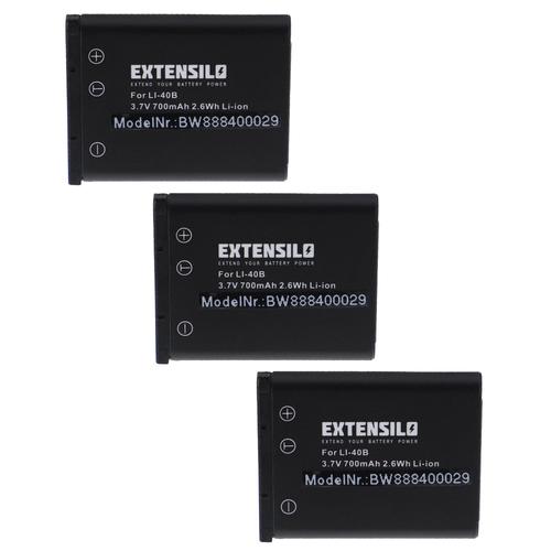 EXTENSILO 3x Batteries compatible avec Rollei Compactline 312, 102, 103, 122, 202, 320, 350 appareil photo, reflex numérique (700mAh, 3,7V, Li-ion)