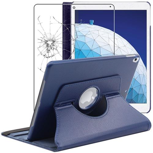 Ebeststar - Housse + Film Vitre En Verre Trempé Pour Ipad Air 3 2019 10.5 Coque Etui Protection Pu Cuir, Bleu Foncé [Dimensions Precises Tablette : 250.6 X 174.1 X 6.1mm, Écran 10.5'']