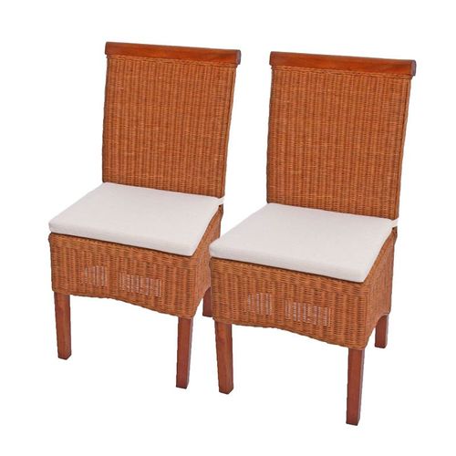Lot De 2 Chaises M42 Salle À Manger, Rotin/Bois, 46x50x96cm   Avec Coussins