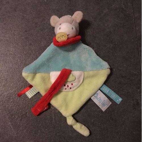 Doudou Plat Vache Bleu Et Vert Super Tétine Baby Nat'